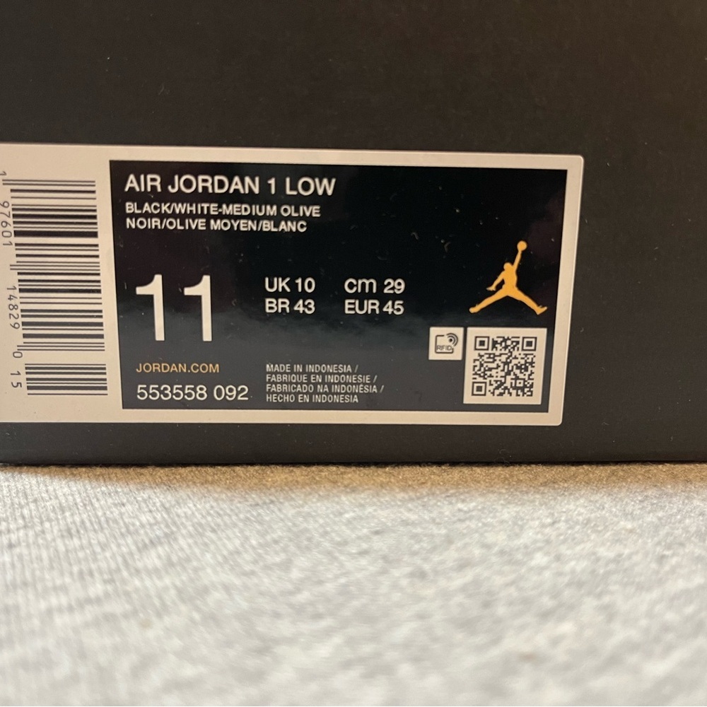 Nike Air Jordan 1 Low Black Toe Medium Olive Green Men's Shoe Size 11 553558-092 - Picture 11 of 11